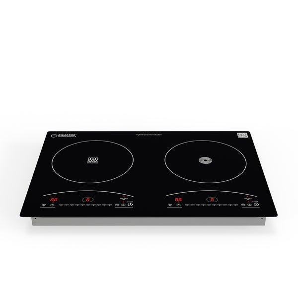 Equator 120V 20 inch 1 Induction and 1 Ceramic Electric Hybrid Cooktop, Black