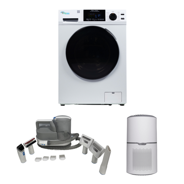 Equator Pet package of 1.62 cu.ft. Combo Washer Dryer + Advanced Pet Groomer & Air Purifier in White