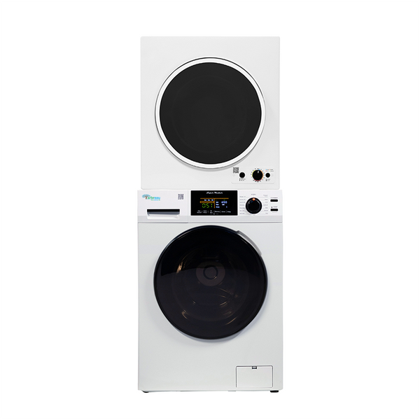 Sekido 18 Lbs White Super Washer 13 Lbs White Compact Dryer - Ensemble empilable + Kit de superposition arrière RSK 3070+ IVK 1055 Kit de ventilation 