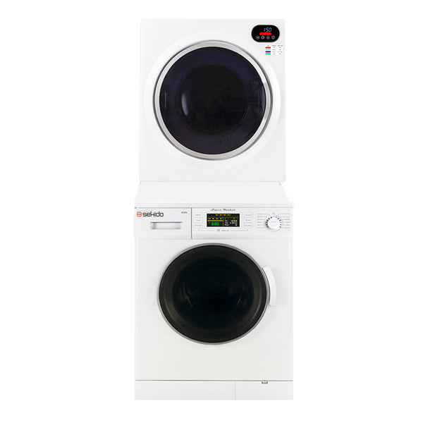 Sekido 18lbs White Super Washer 13lbs White Compact Dryer - Ensemble empilable RSK 3070 + IVK 1055 Kit de ventilation, et 2 boîtes de détergent 