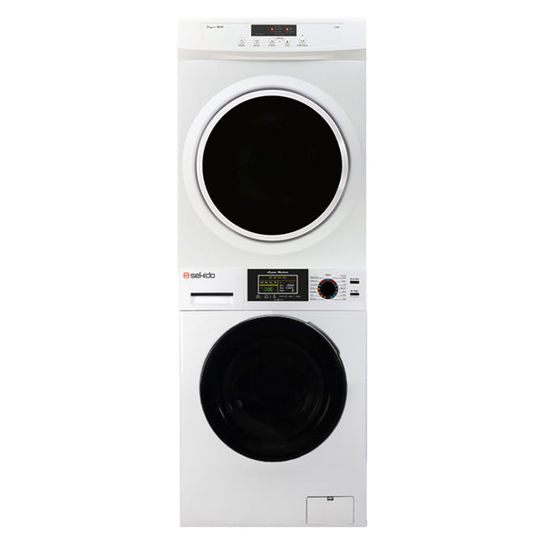 Sekido 18lbs White Super Washer 13lbs White Compact Dryer - Ensemble empilable + 1 paquet de détergent (5lbs) 