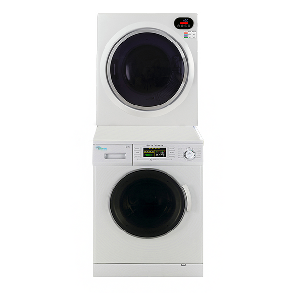 Sekido 18lbs White Super Washer 13lbs White Compact Dryer - Ensemble empilable RSK 3070 + IVK 1055 Kit de ventilation, et 2 boîtes de détergent 